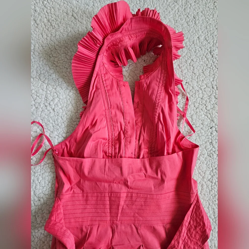 BCBGMAXAZRIA Women Pink Cotton Halter Neck Sleeveless Knee Length Dress Size 0 - Picture 2 of 5